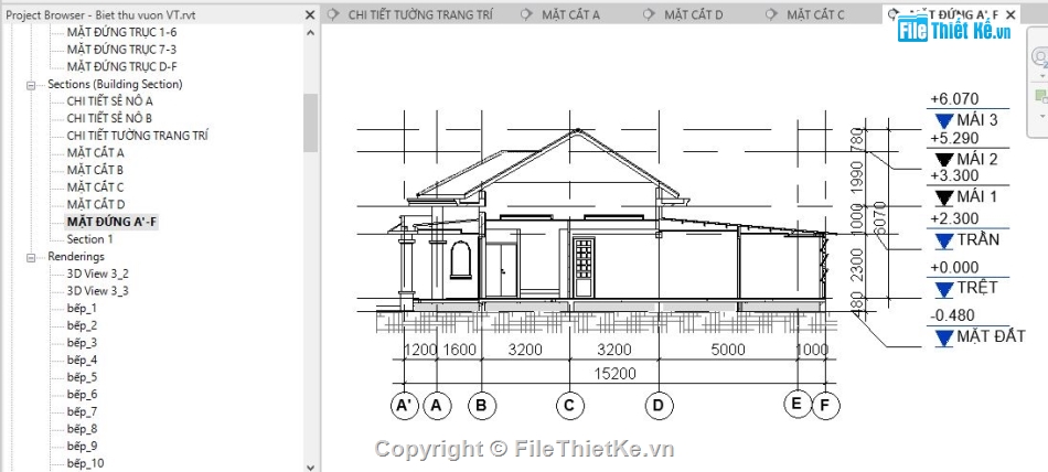 biệt thự gia đình,Revit biệt thự trệt 15.2x16.2m,phong cách cổ điển,Biệt thự nhà vườn 15.2x16.2m,nhà vườn 15.2x16.2m